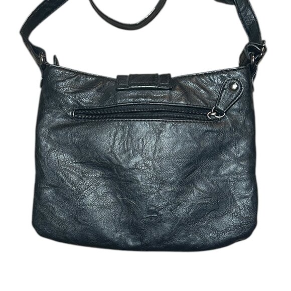 Aldo Black Vegan Leather Crossbody Bag Small Lightweight Purse Buckle Silver - Picture 2 of 6